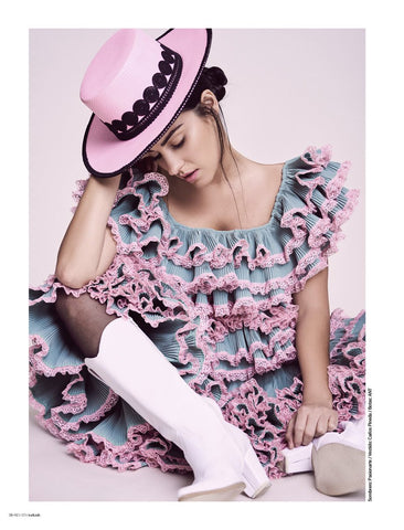 pasioanrte, pink felt velour flat hat with black embroidery, shop latinx, latin american fashion brands, shop semiya