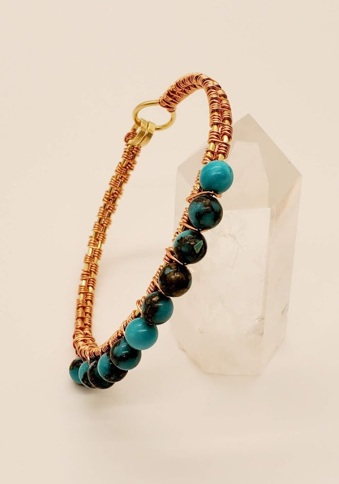 Turquoise & Pyrite Brass Bangle Bracelet – Creative Bead Studio