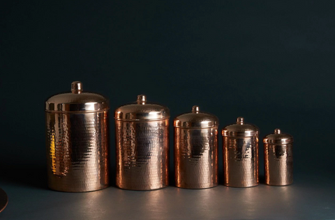 Complete 5 Piece Copper Kitchen Canisters Set