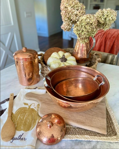 Copper bowls are perfect for holiday baking and as fall decor accents