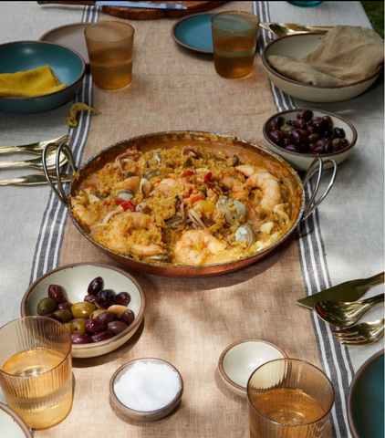 Backyard party entertaining with Copper Paella Pan