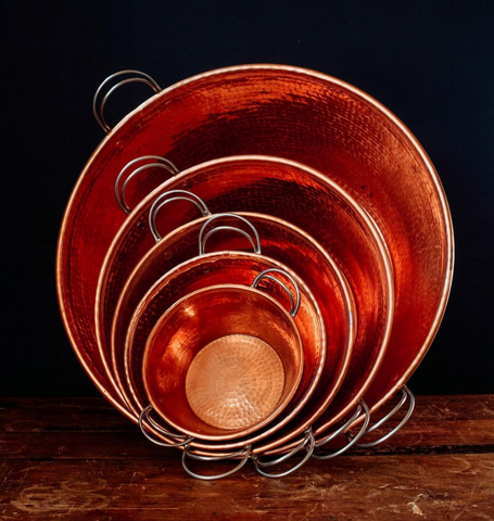 Different types of copper pans or copper pots example