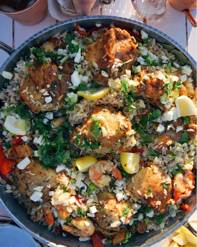 Seafood paella Fall entertaining with copper cookware