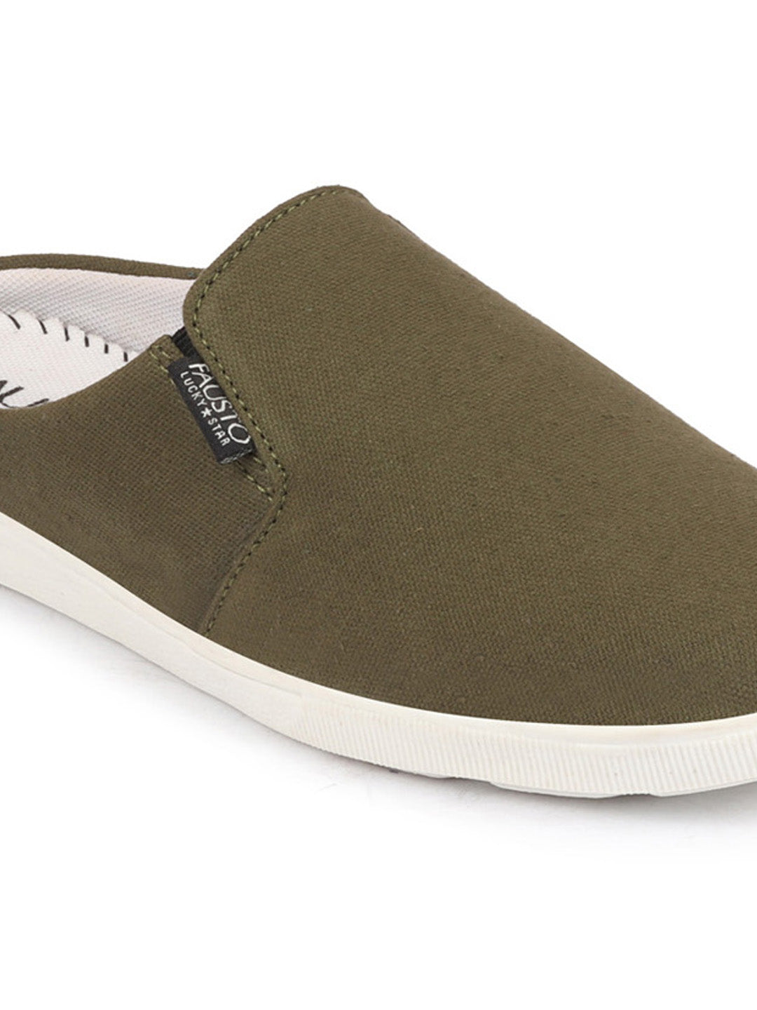 FAUSTO Men's Olive Green Casual Canvas Slip-On Shoes