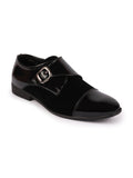 Men Black Patent Leather Velvet Single Strap Monk Formal Slip On Shoes