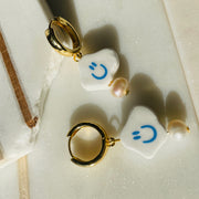 Ceramic Cloud And Pearl Earrings