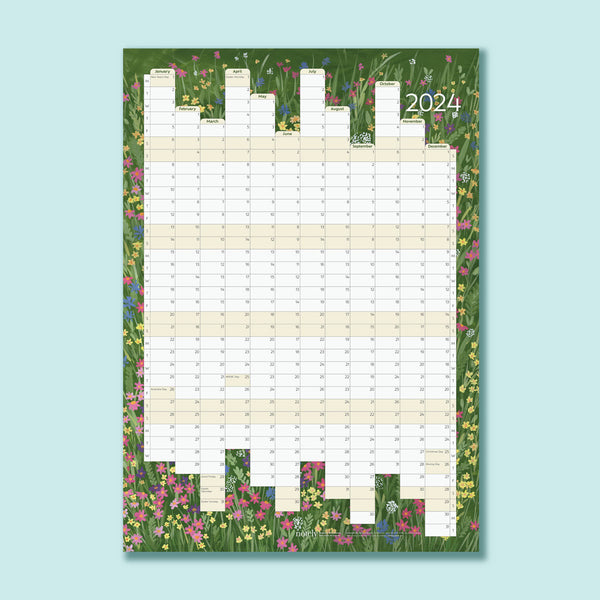 Notely A2 yearly wall planner for 2024 with Wildflowers artwork