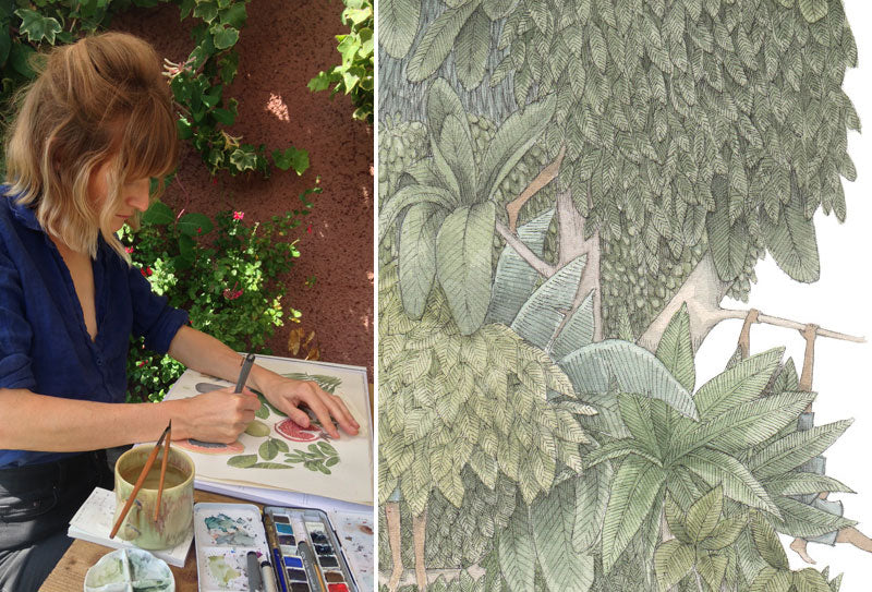Sophie Gilmore painting in her creative garden studio