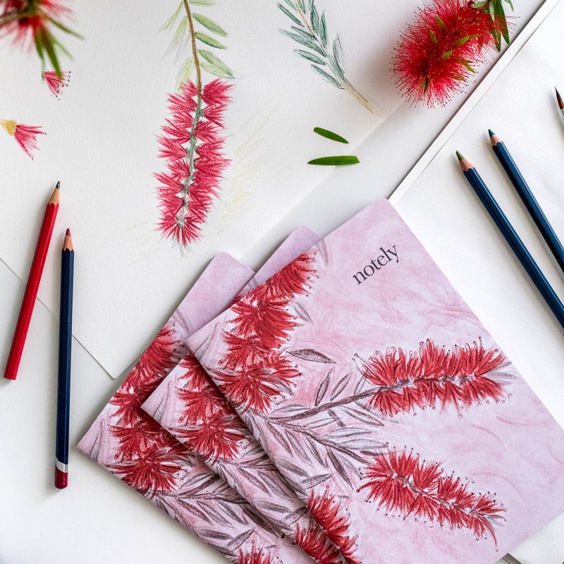 Bottlebrush Notely notebooks by Jenica Smith