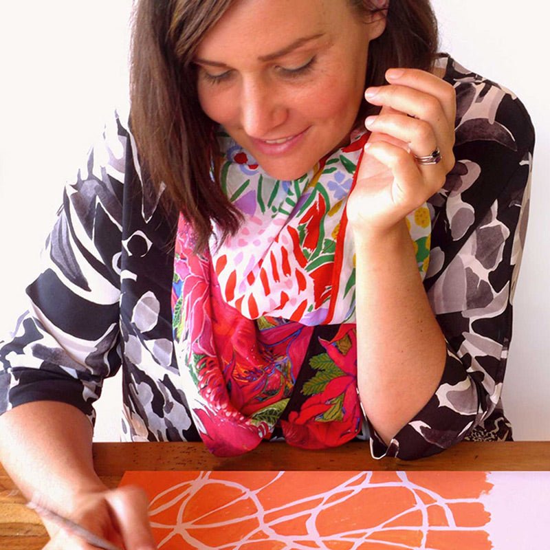 Marni Stuart Textile Designer drawing with artist print scarves