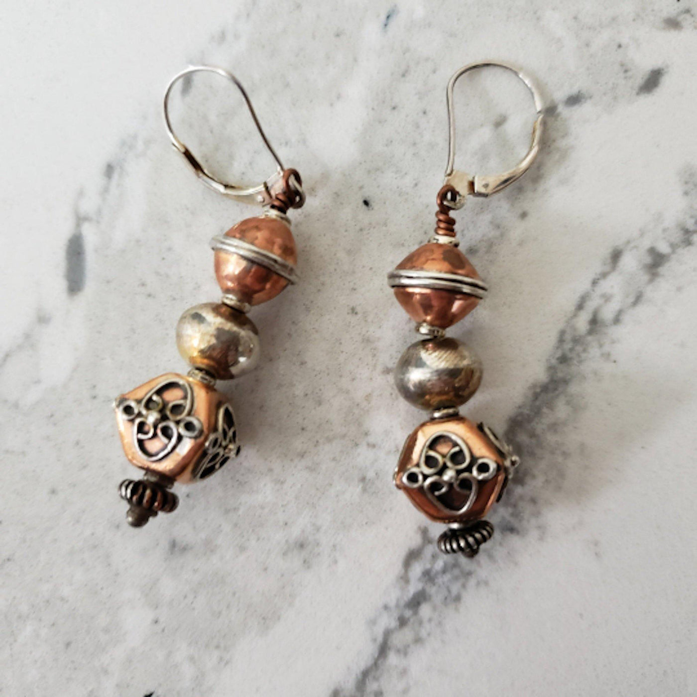 Eye catching copper bead earrings - LB Designs