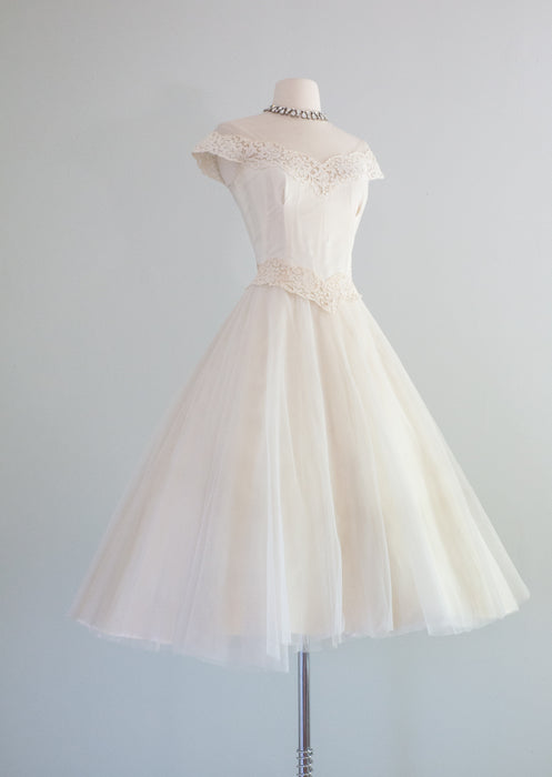 Stunning 1950's Ivory Lace & Tulle Tea Length Wedding Dress By Cahill ...