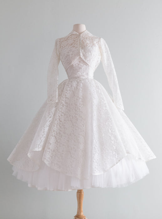 Stunning 1950's Tea Length Scalloped Lace Wedding Dress With Jacket an ...