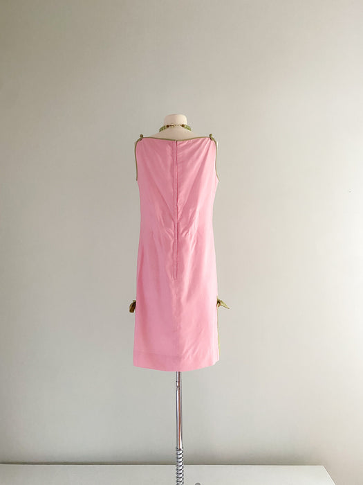1960's Sandpiper by Tori Richards Baby Pink and Green Shift Dress / SM ...