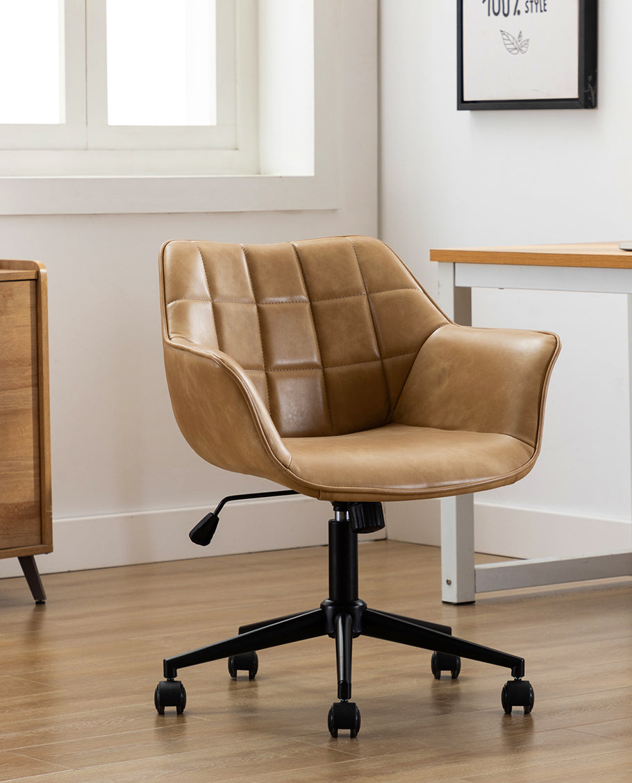 cream faux leather office chair