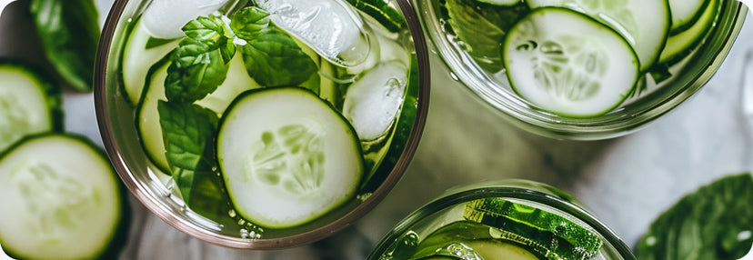 cucumber-infused water with lime juice and kiwi slices