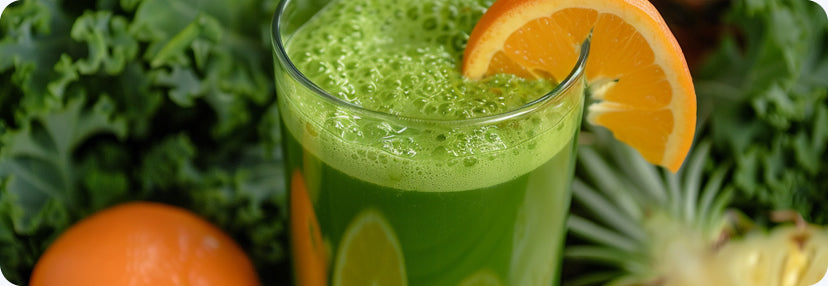 orange, kale, and pineapple juice