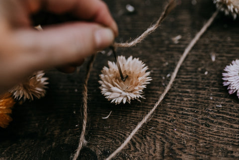 strawflower dried flower craft garland darning needle