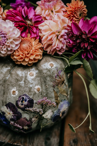 pressed flower pumpkin vase