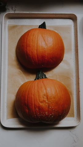 sweet sugar pumpkin sliced for roasting and puree