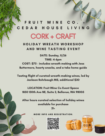 holiday wreath making event class workshop fruit wine company tasting bellevue