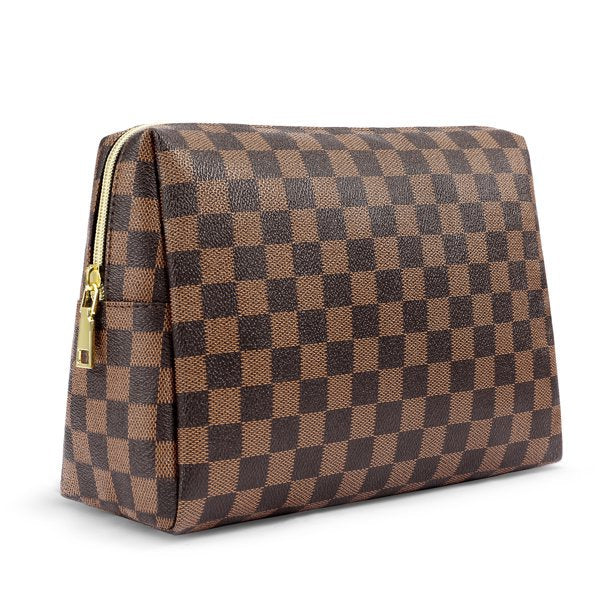 brown checkered makeup case