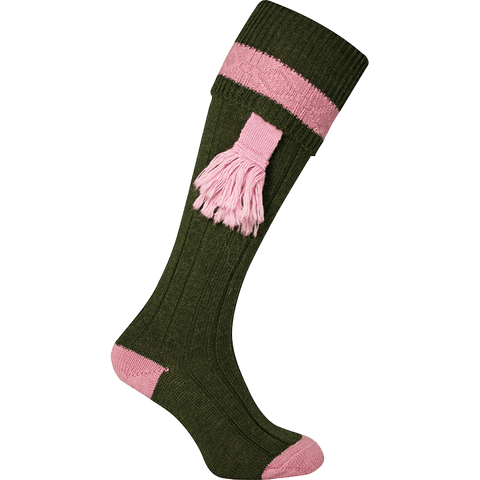 Gröna jaktstrumpor med rosa garters