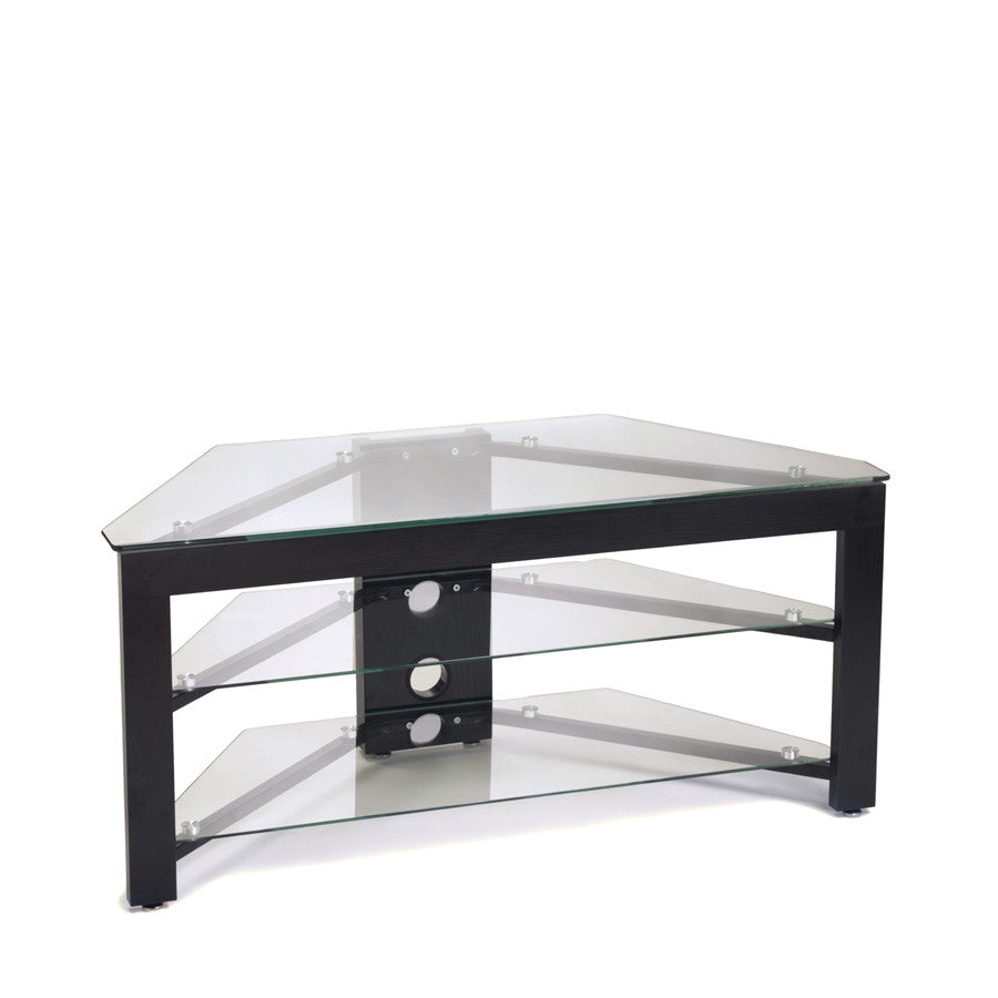 Black Wood &amp; Clear Glass Corner Flat Screen TV Stand – TVStand.com