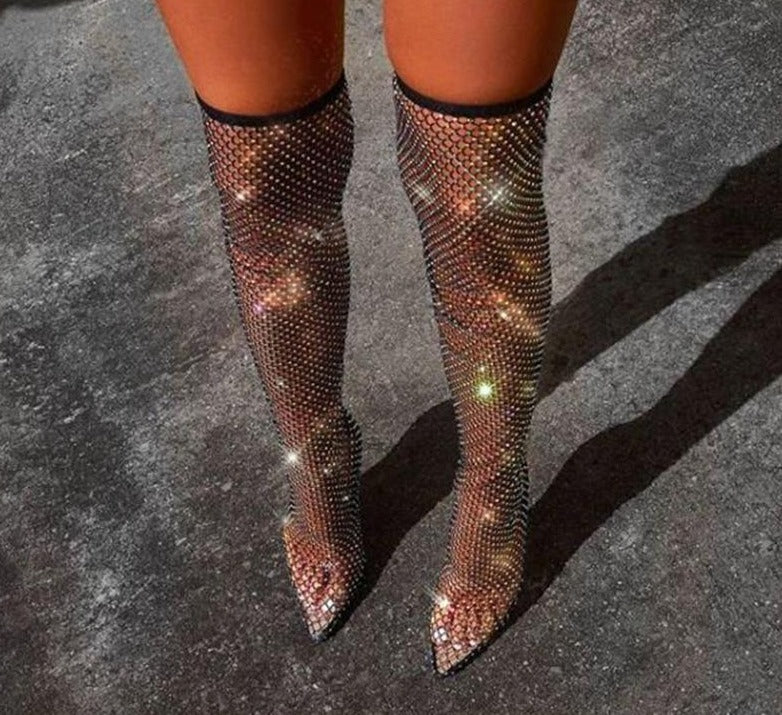 Sequin Knee High  Sock Boots