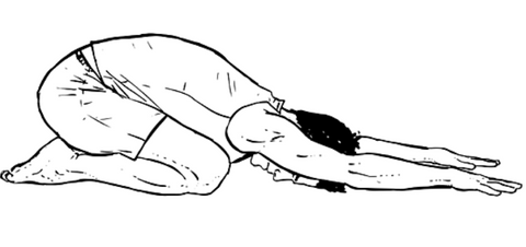 Drawing of a person in child's pose yoga position