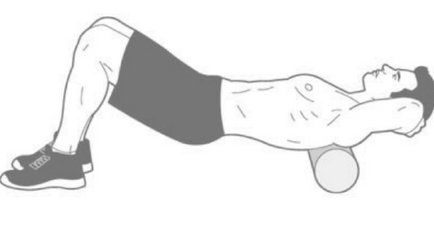 Drawing of a man foam rolling his upper back