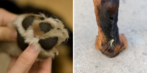 bottom of dogs paw and back of foot with foxtail hole
