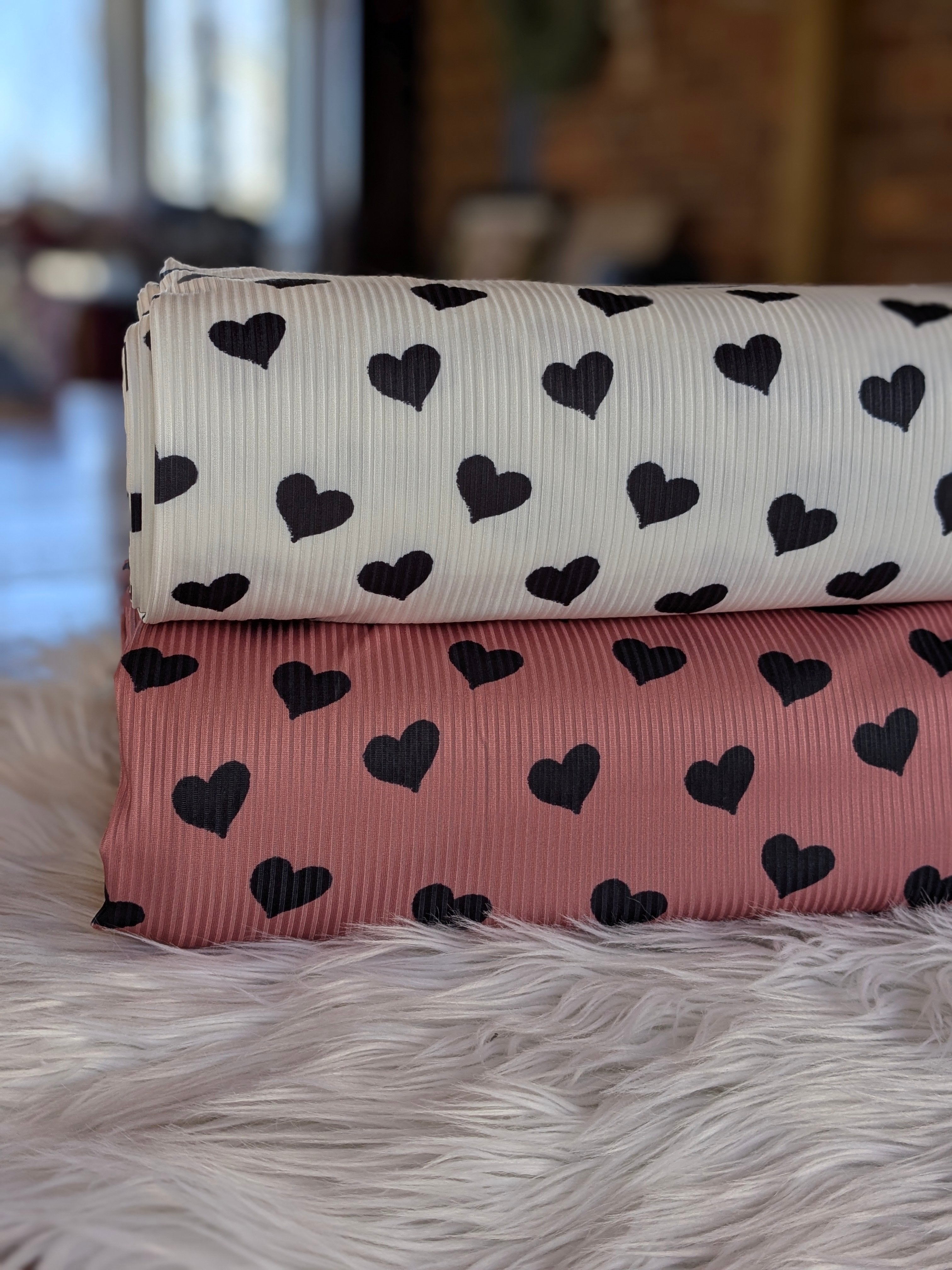 Exclusive Design| Hand drawn Hearts |Unbrushed Rib Knit|By the Half Yard