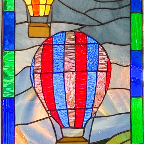hot air balloon stained glass panel