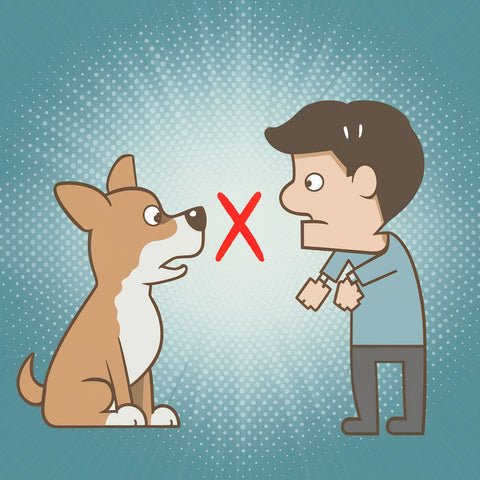 eyes contact between dog and human is meaning attack, cartoon style狗和人之間的眼神接觸意味著攻擊，卡通風格