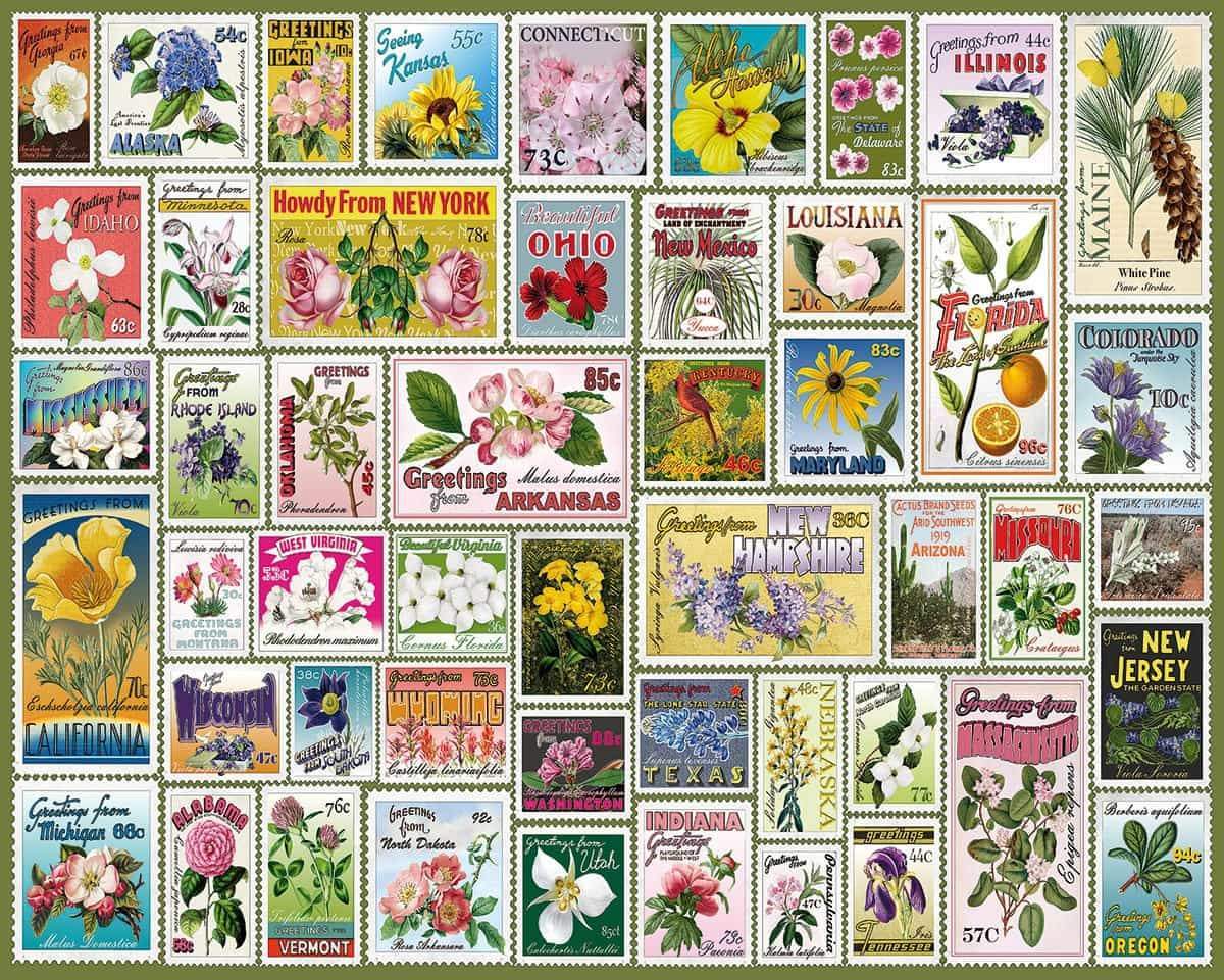 Jigsaw Puzzle 1000 Piece State Flower Stamps Suitable for Teenagers and Adults Jigsaw PuzzleToys Gifts