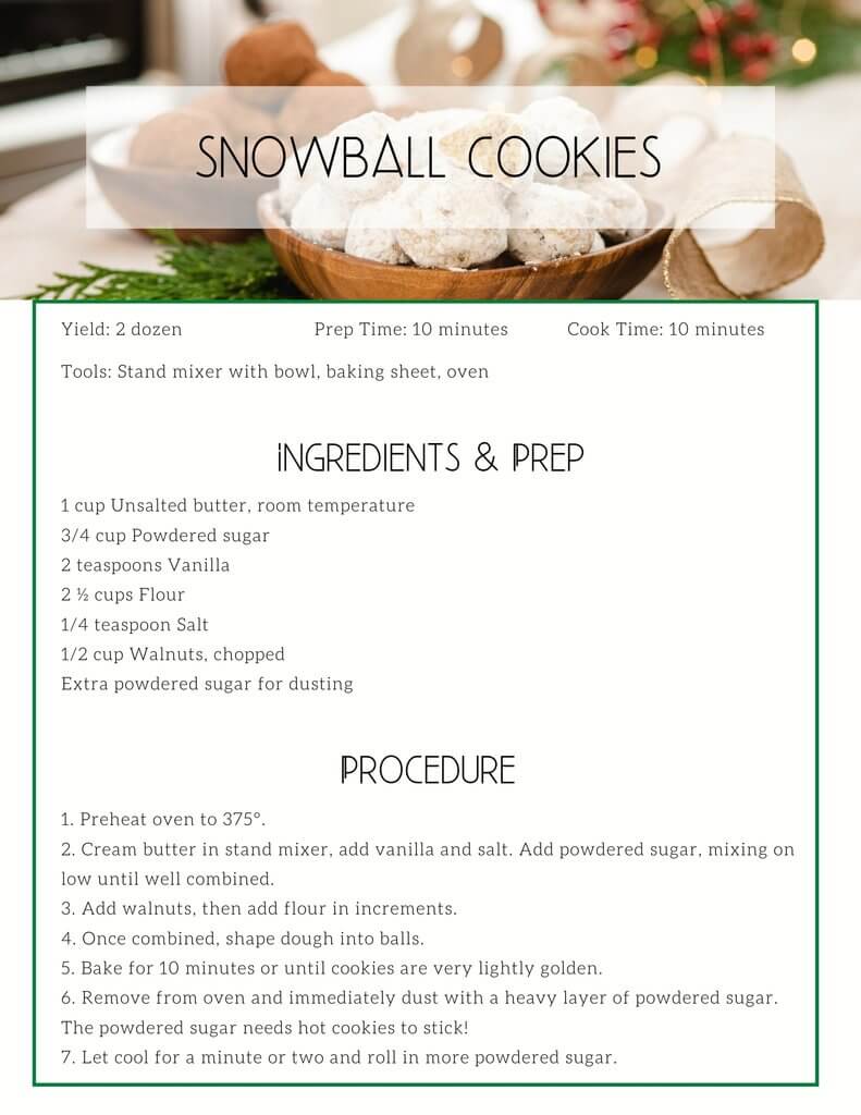 Snowball Cookies Ingredients and Procedure