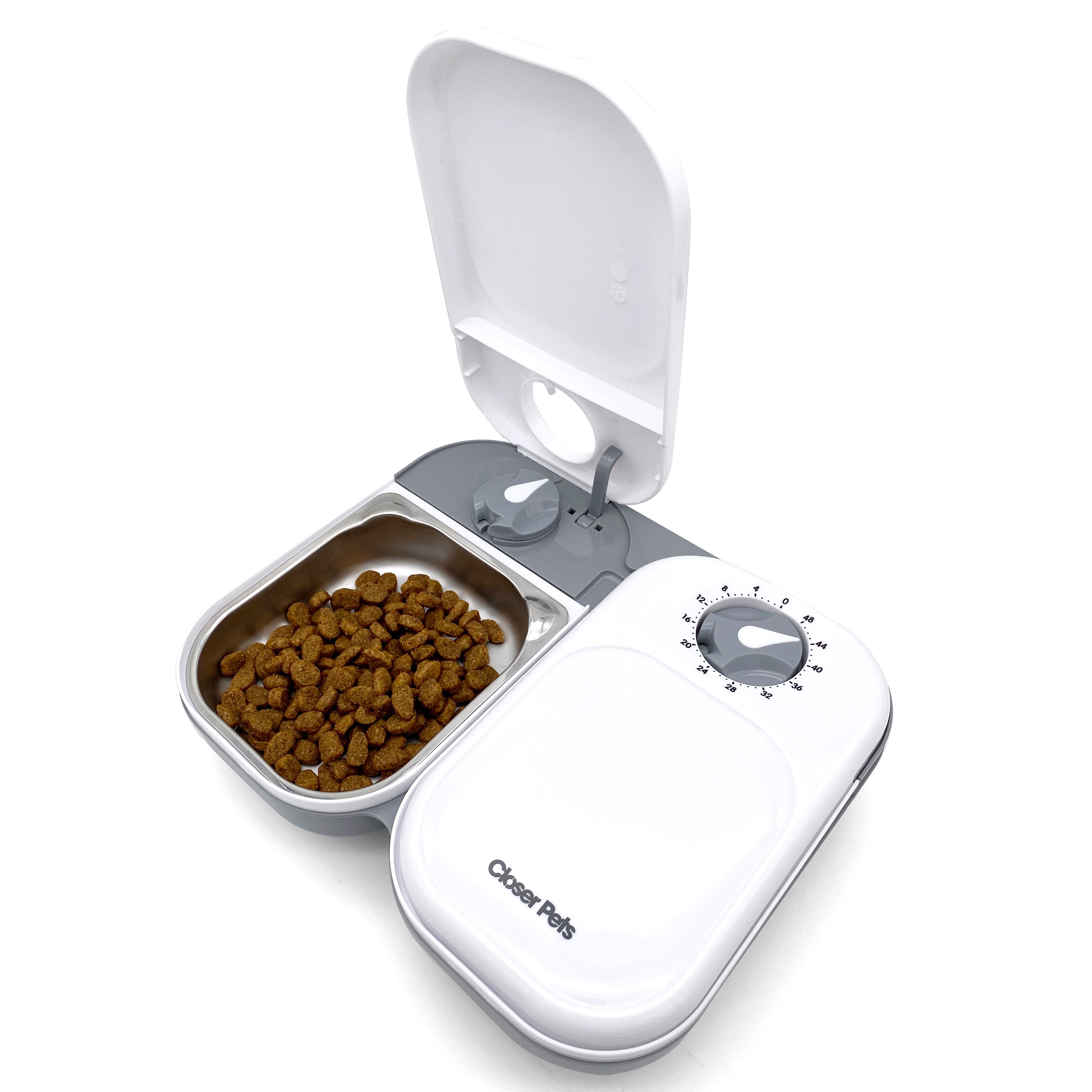 Image of Closer Pets Two-Meal Automatic Dry/Wet Food Pet Feeder with Stainless Steel Bowl Inserts (C200)