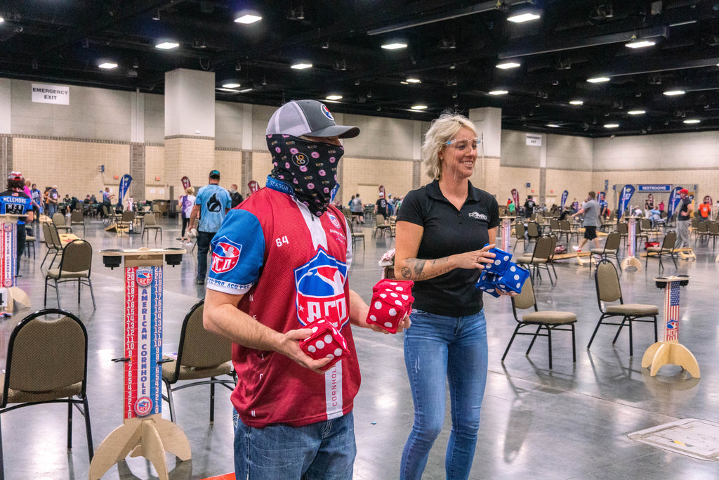 ACO pro cornhole player Shawn Preece checks out PIPFALL at the ACO Knoxville Major onMarch 20, 2021. 
