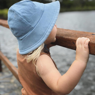 Baby Bucket Hat Blue Macrocannage Cotton Gabardine