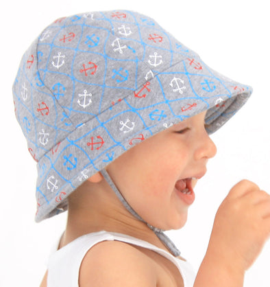 Baby Bucket Hat Blue Macrocannage Cotton Gabardine