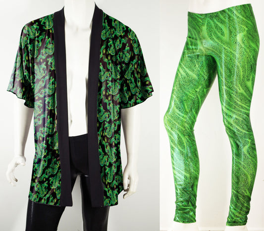 Mens Festival and Rave Outfits: Peacock Kimono and Iridescent Black Le –  Nina J