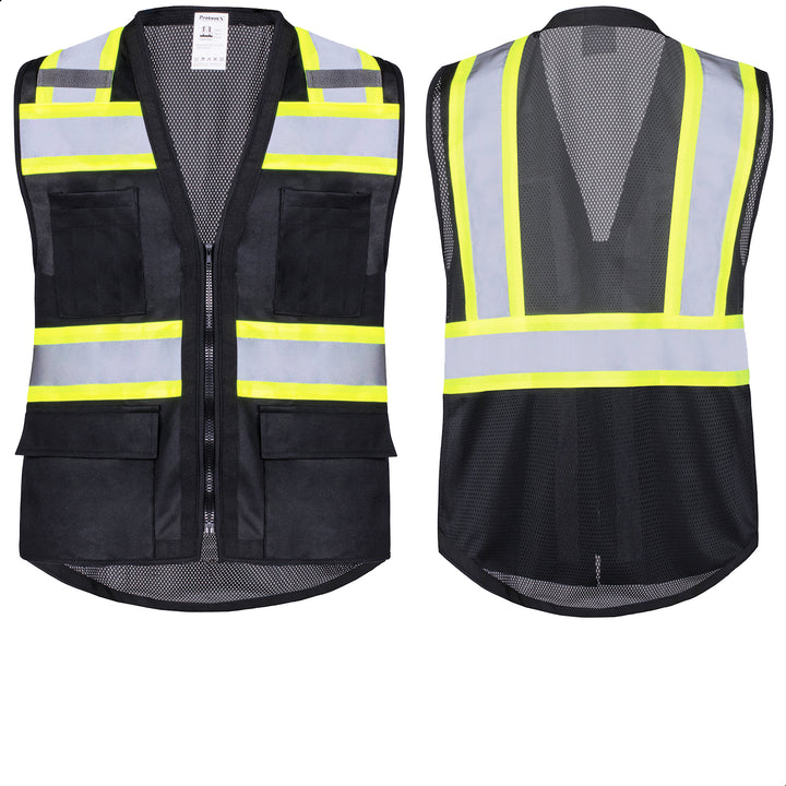 Safety Vest Orange-Black Class 2 Hi-Visibility Solid Front Mesh