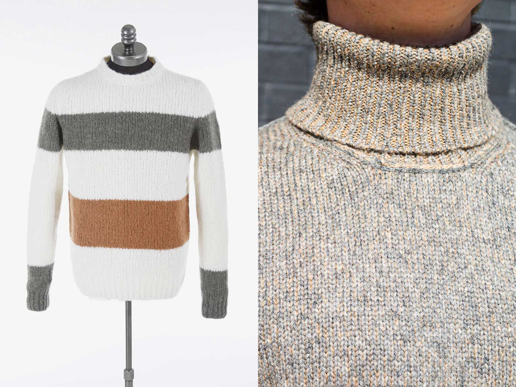Side by side image of sweater and close up of a turtle neck
