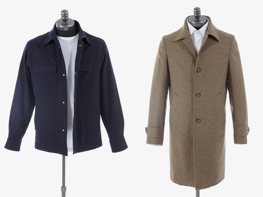 Side by side pictuers of a lightweight Fall jacket and a long coat