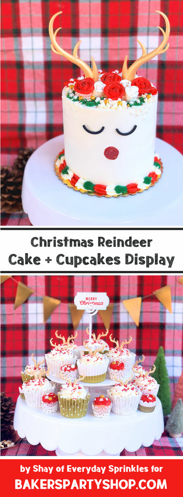 Reindeer Cake + Cupcakes Christmas Display | www.bakerspartyshop.com