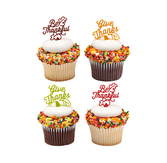Thanksgiving Cupcake Picks: Give Thanks + Be Thankful | www.bakerspartyshop.com