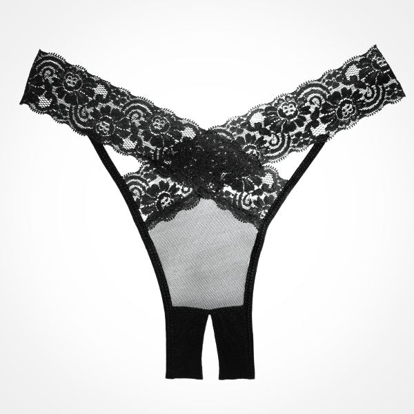 Adore Desire Dainty Sheer Crotchless Panty - One Size - Black.