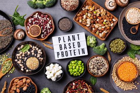 This is a variety of plant-based proteins on a table.