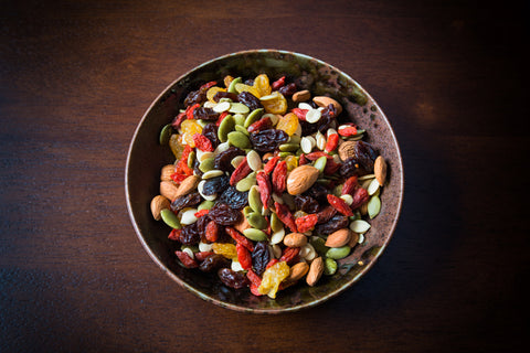 Bowl of trail mix.